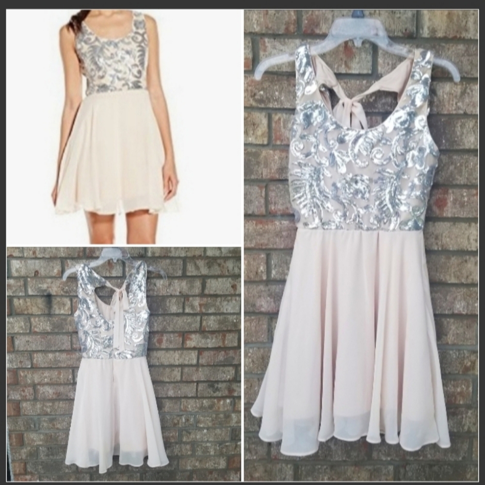 As U Wish (Size 3) Cream Blush Sequin BLING Party Cocktail Mini Sleeveless DRESS